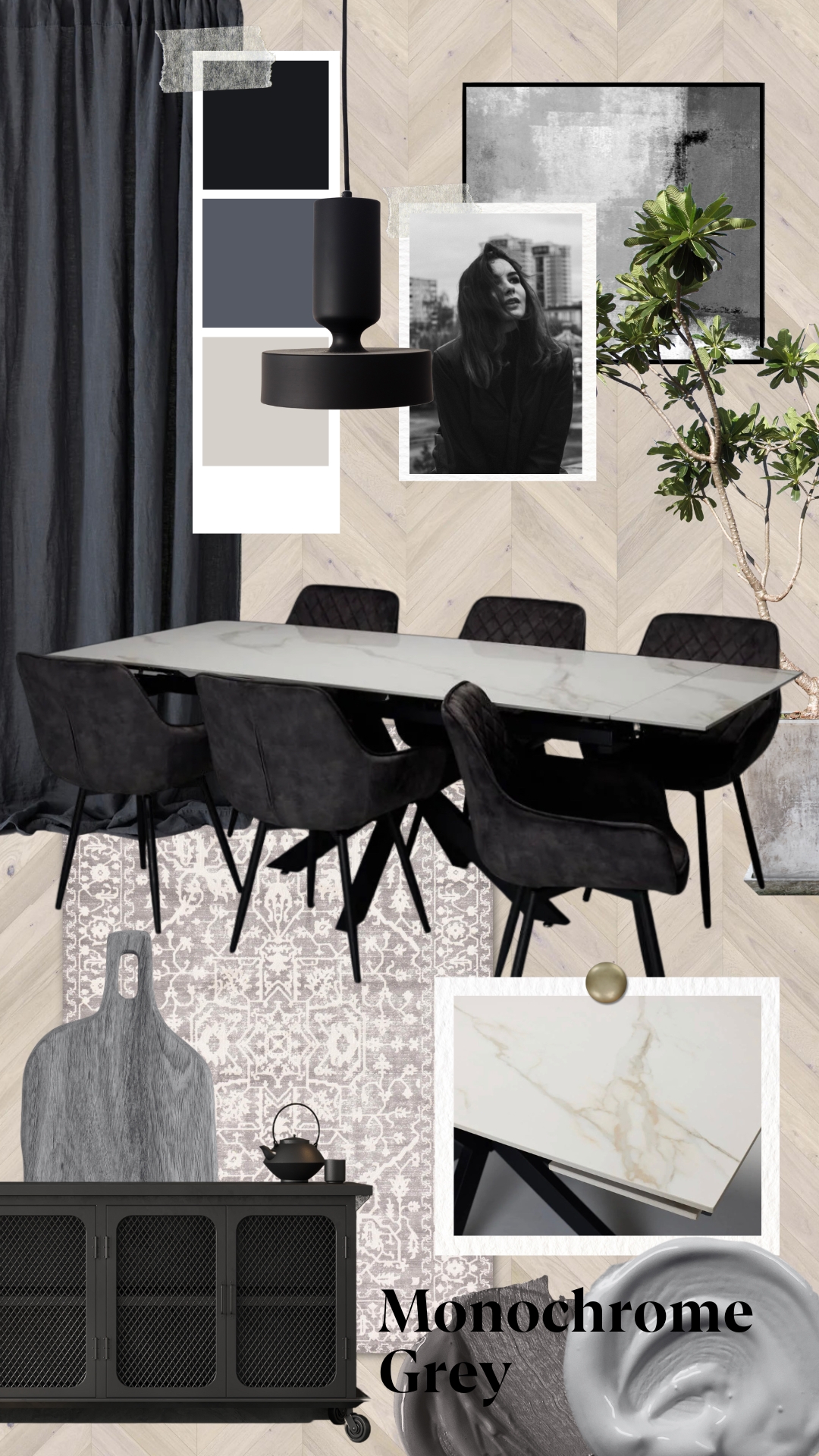 Extendable Stone Dining Table - Monochrome Grey Mood Board
